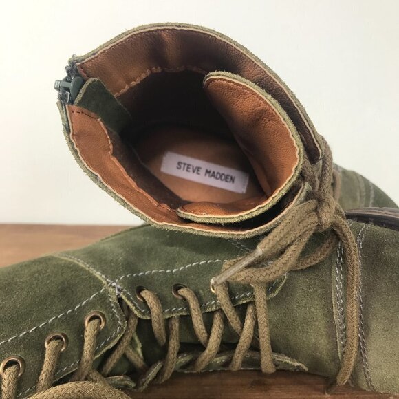 Steve Madden Fame Olive Green Suede Moto Combat Boots | Size 6.5 - Picture 6 of 7